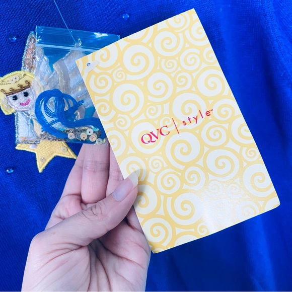 The Quacker Factory NEW Beaded Angel Ramie Blend Blue Knit Sweater Top Small - Picture 6 of 6